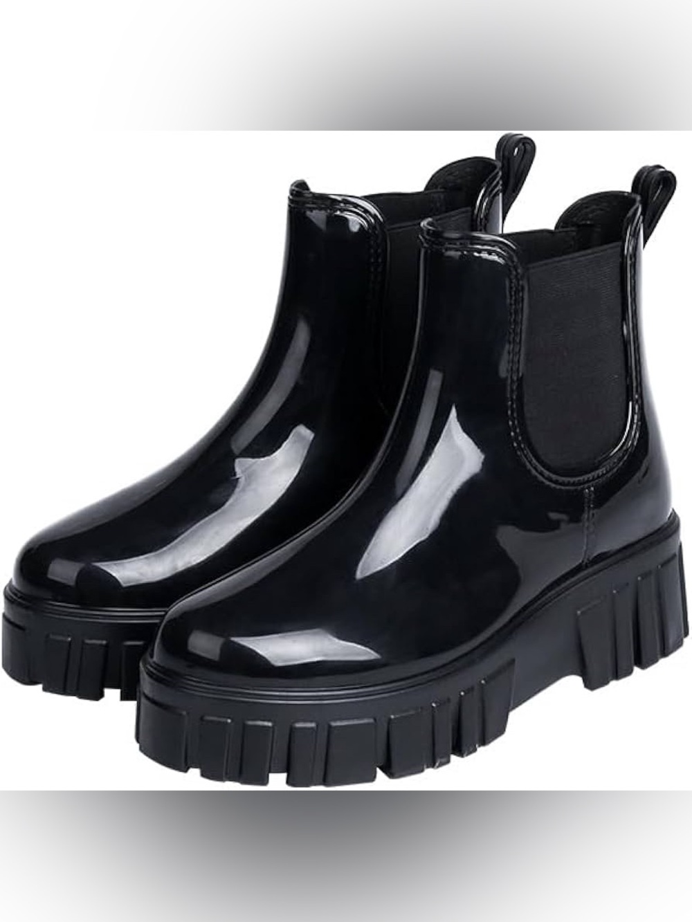 Black Chunky Chelsea Boots - Glossy Pull-On Boots